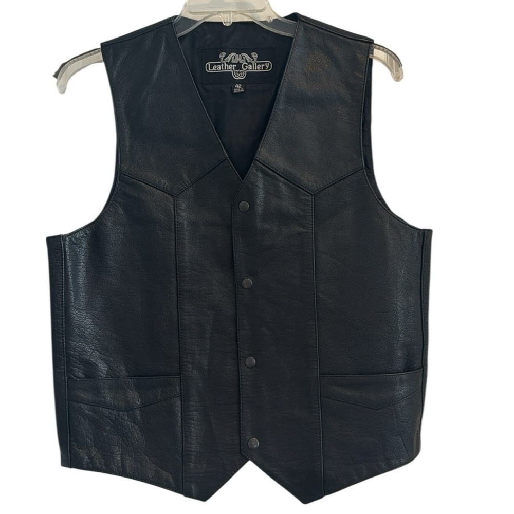 Leather Gallery Black Moto Biker Western leather vest 42R